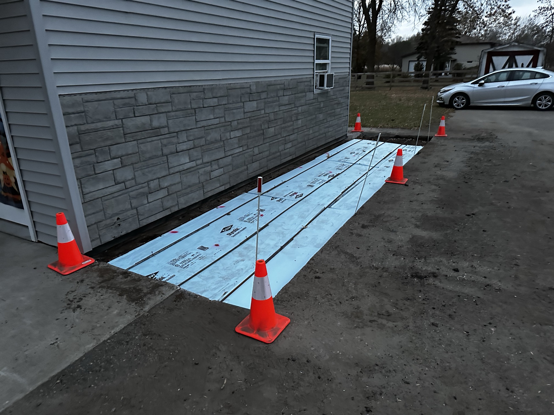 Concrete form prep with safety cones